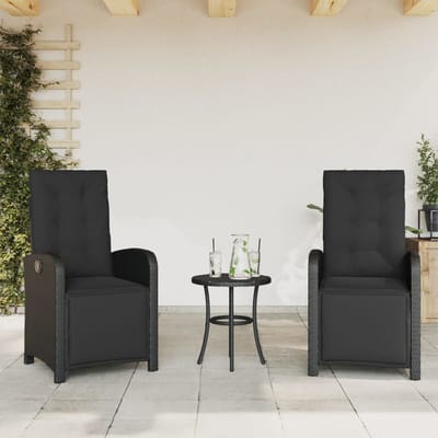 vidaXL - 3-delige - Bistroset - met - kussens - poly - rattan - zwart