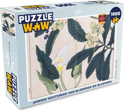 Puzzel Japanse houtsnede van bladeren en bloemen - Legpuzzel - Puzzel 1000 stukjes volwassenen