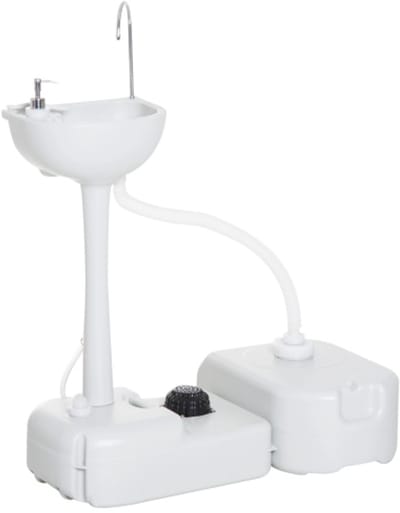 17L camping wasbak met afvalwatertank en zeepdispenser, HDPE lichtgrijs, 83x50x103 cm voor buitengebruik