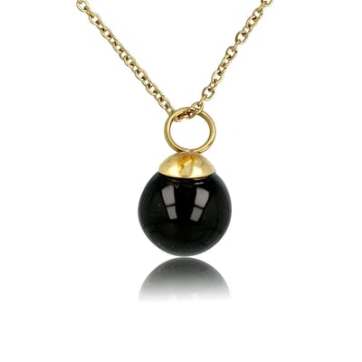 My Bendel - Goudkleurige Ketting met Ronde Onyx Edelsteen - met Luxe Cadeauverpakking | Sieraden Voor Dames