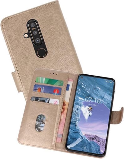 Hoesje Geschikt voor de Nokia X71 - Kaarthouder Book Case Telefoonhoesje - Goud