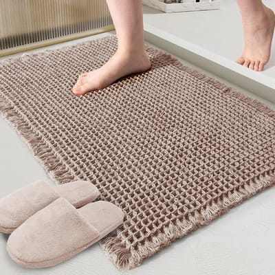 Elzusha - Bruine Wafel Badmat - Super Absorberend Antislip Badkamer Tapijt - 45 x 76 cm - Machinewasbaar - Ultrazachte Vloermatten
