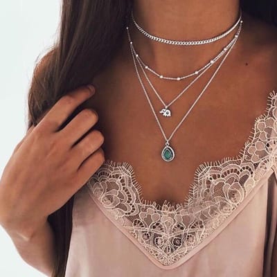 Colliers Bohèmes Multi-Couches Pour Femmes Lune Croix Arbre Étoile Pendentif Chaînes Déclaration Ras-de-Cou 2020 Bijoux de Mode Boho black