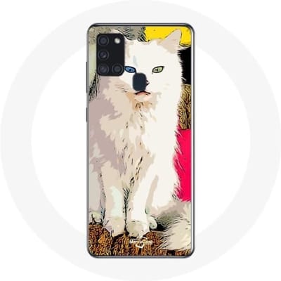 Turks Samsung Galaxy A21S hoesje van Van White Cat met blauwe en gele ogen