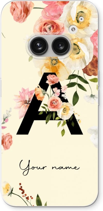 Gepersonaliseerd - Case Company® - Hoesje geschikt voor Nothing Phone (2a) hoesje - Flirty Flowers Monogram - Soft Cover Telefoonhoesje - Bescherming aan alle Kanten en Schermrand