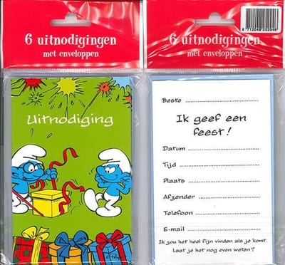 12 Uitnodigingskaartjes met envelop - Smurfen groen - 9 x 13.5 cm