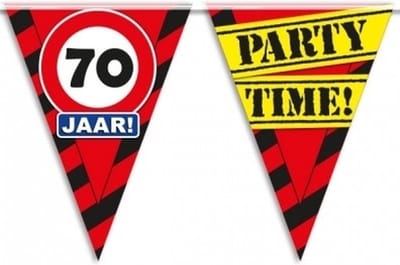 70 jaar vlaggenlijn slinger - waarschuwingsbord - 100 cm - kunststof - leeftijd feestartikelen