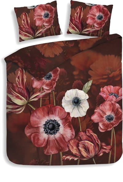 Heckettlane Dekbedovertrek Niall - Bedlinnen met Bloemen print - 200x200-220 cm - Tweepersoons - Rood - Dekbedovertrek van 100% Katoen-Satijn