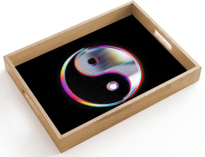 Dienblad hout 40x30 cm - Schootdienblad - Yin-Yang - Cirkel - Regenboog - Borrelplank rechthoek - Plateau dienbladen