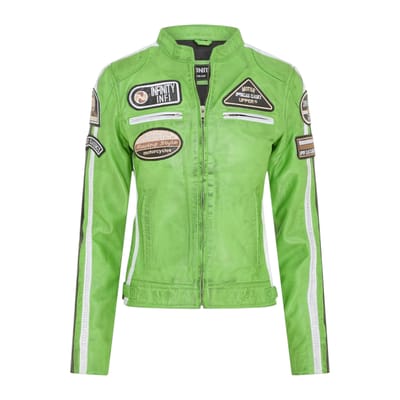 Dames Biker Racing Badges Groene Leren Jas-Eastleigh