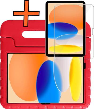 Hoesje - Geschikt voor Apple iPad A16/A18 (2025/2026) - 11 inch (11e & 12e generatie) - Met Screenprotector - Kinderhoes Shockproof Bumper - Kidsproof Case - Tablet Hoes - Kinder Hoes Cover - Rood