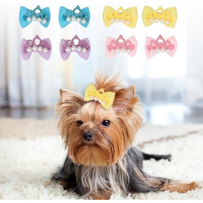 20 stuks Hond Huisdier Puppy Kroon Haarstrikken Elastiekjes Verzorgingsaccessoires beige
