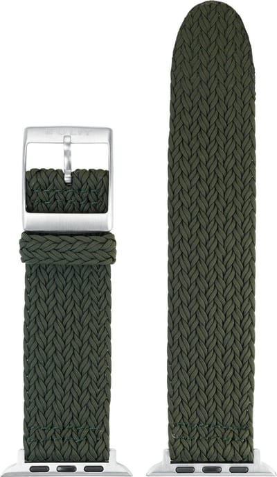 EULIT perlon horlogeband geschikt voor Apple Watch 38/40/41 - Serie 1/2/3/4/5/6/7/8/9/10 + SE - palma pacific smart - 20 mm - olijfgroen groen - metalen zwart gesp - incl.adapter