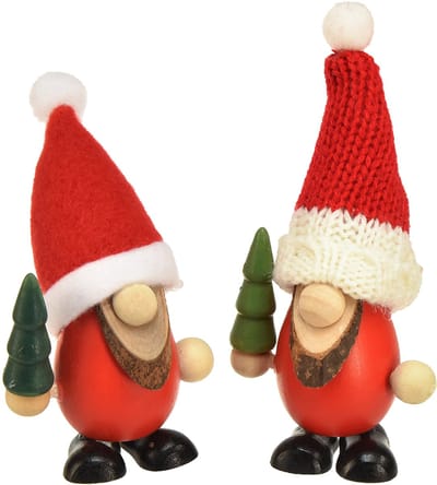 Kerstkabouters decoratieve kabouters hout rood groen H10,5/12cm 6 stuk