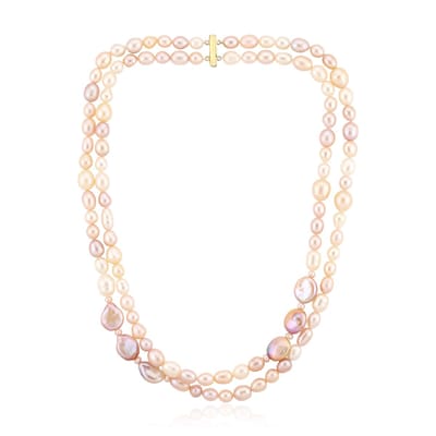 Cavill - Zilveren meerlaagse halsketting - 925 Sterling Zilver met Zoetwaterkweek- en Paarse Ming Parels - Luxe parels sieraden
