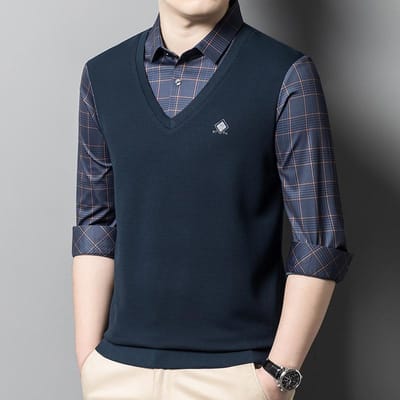 T-shirt patchwork à manches longues pour hommes, chemise à carreaux, col montant, chemise décontractée pour le travail, printemps et automne XXXXL gray