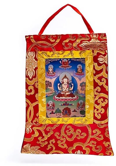 Chenrezig Thangka 29 x 20 cm. - Meditatie - Boeddhistische wanddecoratie