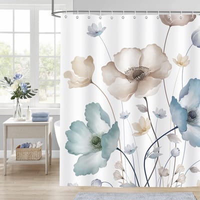NTHProducts - Douchegordijn - Waterdicht en Schimmelbestendig - 180x180cm - Bloemmotief - Perfect voor Badkamer - Inclusief Haken