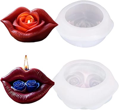 3D Lipvorm Aromatherapie Kaars Silicone Mallen met Rozenbloem voor Kaarsen, Hars, Decoratie en Creatief Knutselen