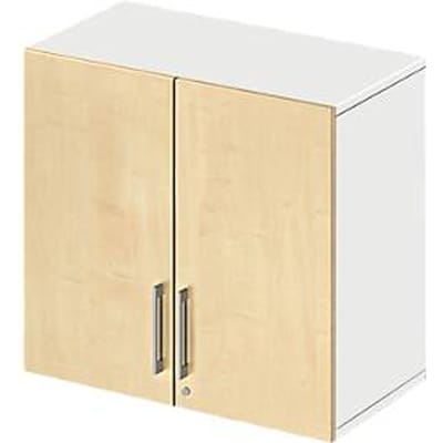 Schäfer Shop  Select Opzetkast LOGIN, 2 ordnerhoogten, handgreep onderaan, B 800 x D 420 x H 726 mm, wit/esdoornpatroon