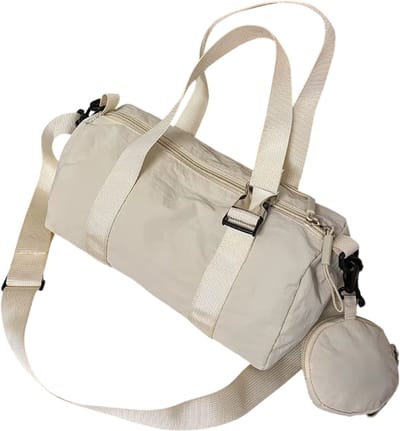 Grote Nylon Cilinder Tas Dames – Ruime Schoudertas en Crossbody Tas – Lichtgewicht Handtas met Grote Capaciteit voor Werk, School en Reizen - Wit