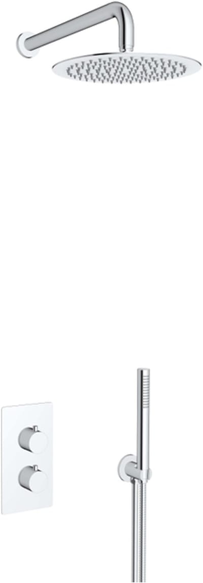 FugaFlow Eccelente Acces Inbouw Regendoucheset - thermostatisch - wandarm - 25cm hoofddouche - staaf handdouche - metalen doucheslang - chroom