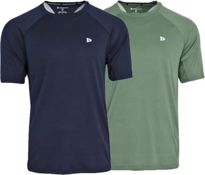 2-Pack Donnay - Sport T-shirt (André) - Multi Sportshirt - Heren - Navy/Jungle green (547) - maat XL