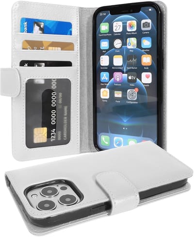 Cadorabo Hoesje geschikt voor Apple iPhone 13 PRO MAX in MAGNESIUM WIT - Beschermhoes met magnetische sluiting en 3 kaartsleuven Book Case Cover Etui