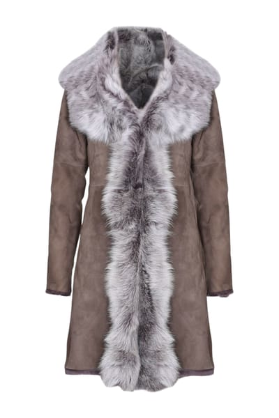 Dames Taupe Toscana Schapen Suède Trenchcoat - Celeste