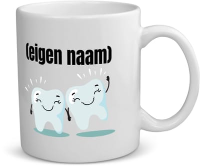Akyol - 2 tanden koffiemok - theemok - Tandarts - mondhygienist - met eigen naam - leuk cadeau voor iemand die tandarts is - cadeau - kado - 350 ML inhoud