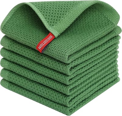 100% Katoen Wafelstructuur Afdoekjes – 6 stuks – Olijfgroen – 30x30 cm – Zacht, Absorberend & Snel Droog