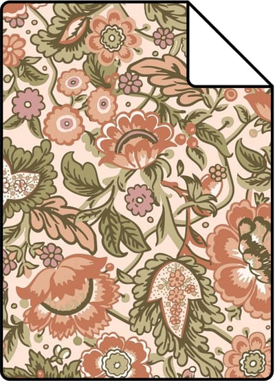 Proefstaal ESTAhome behang vintage bloemen groen en terracotta - 26.5 x 21 cm - 131494-S