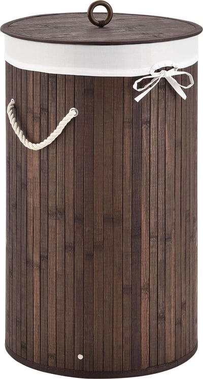 Bamboe Wasmand Curly - 55 Liter - Bruin - Incl. Waszak & Deksel