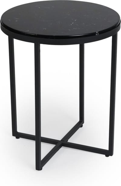 Lifa Living - Marmeren Bijzettafel - Zwart - Metalen Frame - Luxe - Minimalistisch - Rond - ø 40 x 50 cm