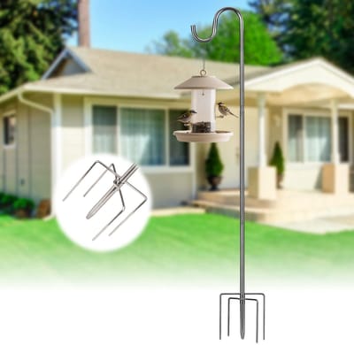 Dailygoods- Herdershaak 117 cm - Vogelvoederdispenser - Verstelbare Tuinhaak - Weerbestendige Lantaarnhouder - Robuuste 5-punts Standaard - Slijtvast Design - Vogelvoederstandaard