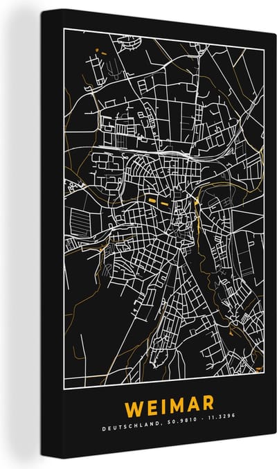 Canvas Schilderij Weimar – Stadskaart – Gold – Plattegrond – Stadskaart – Kaart - Duitsland - 20x30 cm - Wanddecoratie