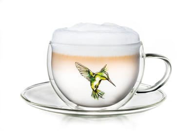 Creano thermo-mok "Hummi" voor thee/latte macchiato, dubbelwandig, met kolibri-motief | 250ml in exclusieve geschenkverpakking, groen