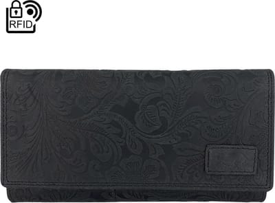 Arrigo Bloemenprint Portemonnee Dames Leren Portefeuille - Zwart