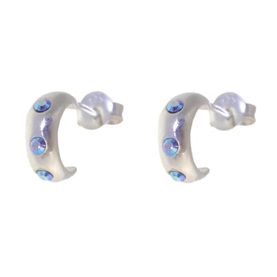 Behave – Oorbellen – 925 Sterling Zilveren Kleine Oorring met Multi Blauwe Kristal steentjes