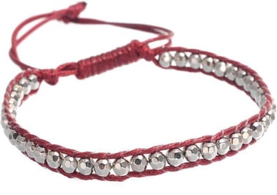 Behave - armbandje met kraaltjes - bordeaux koord - casual chic