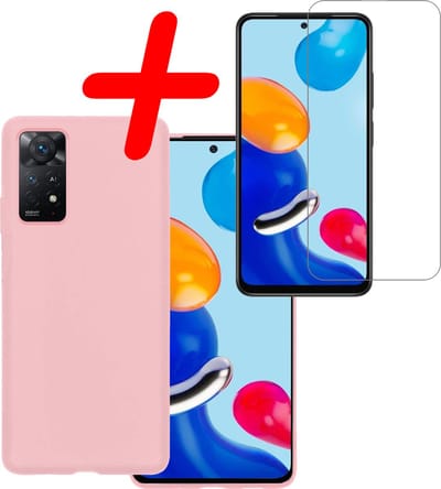 Hoesje Met Screenprotector - Geschikt voor Xiaomi Redmi Note 11 - Sterk & Shockproof - Back Cover - Siliconen Case - Telefoon Hoes - Lichtroze
