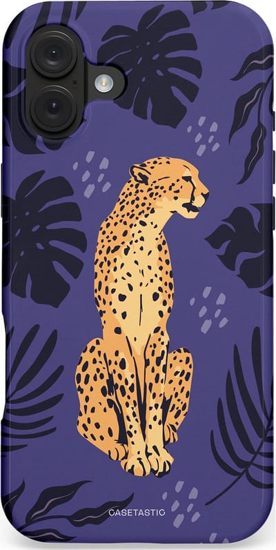 Casetastic hoesje geschikt voor Apple iPhone 16 Plus - MagSafe - Dubbellaagse bescherming - Cheetah elegantie - Fashion Case - Donkerblauw