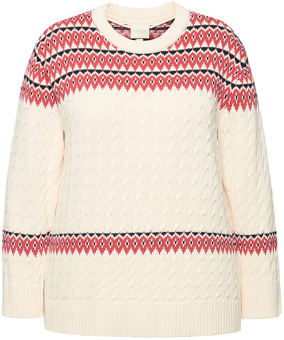 Ulla Popken - Dames - Pullover Fair Isle ronde hals lange mouw - Baksteenrood - Maat 42+