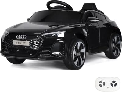 Audi e-Tron GT Full Option Elektrische Kinderauto 1 tot 4 jaar – Officieel Gelicentieerd Accuvoertuig met Lederen Zitje, Schokdempers & Bluetooth – 12V Kinderauto met Afstandsbediening, Werkende Deuren & Soft-Start – Zwart