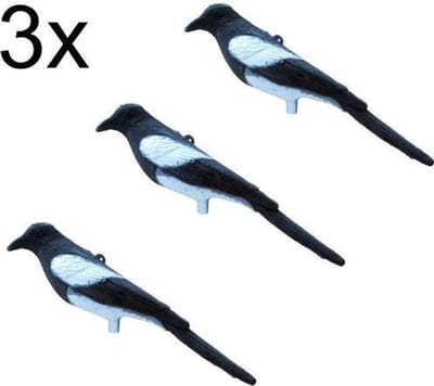 Ekster 3 stuks vogelverschrikker- ProLoo nep ekster met grondpin en ophang oog - vogelverjager - decoratie ekster