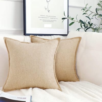 Set van 2 Linnen Kussenslopen 45x45 cm Lichtbruin Decoratieve Hoezen voor Woonkamer, Bank en Bohemian Interieur Decor