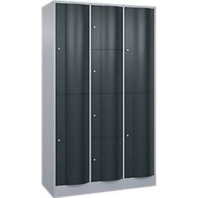C+P Resisto combi lockerkast, 3 vakken, 8 vakken, B 1148 x D 540 x H 1950 mm, blank aluminium/antraciet grijs