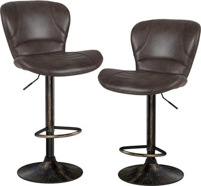 COSTWAY Set van 2 barkrukken, barstoelen, 61-81 cm, in hoogte verstelbaar, barkruk, draaibaar, met rugleuning en voetensteun, keukenkruk, vintage, van PU, voor eetkamer, bar, thuis, belastbaar tot 150