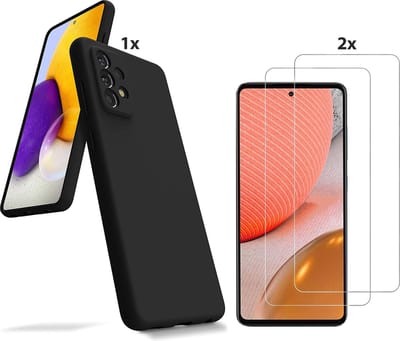 Hoesje Geschikt Voor Samsung Galaxy A72 Hoesje Soft Nano Silicone Backcover Gel Zwart Met 2x Glazen Screenprotector