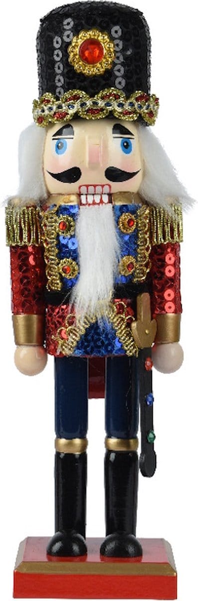 Vurenhouten Notenkraker met pailletten en sabel – 25 cm - Blauw